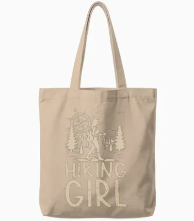 Mountain Hiking Girl Hiking Girl Tote Bags - Natural