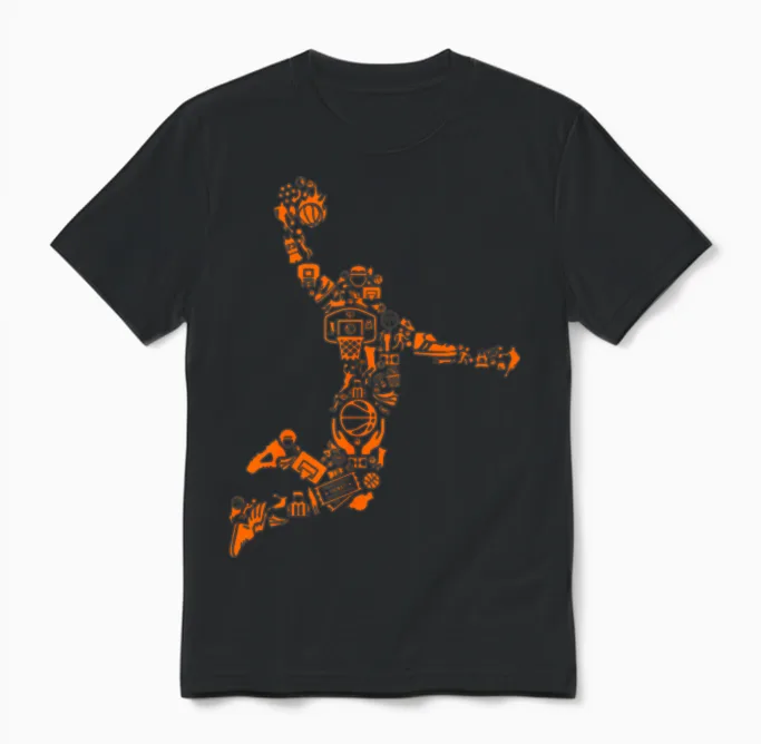Basketball Player Slam Dunk Cool Design Unisex T-Shirt in Black