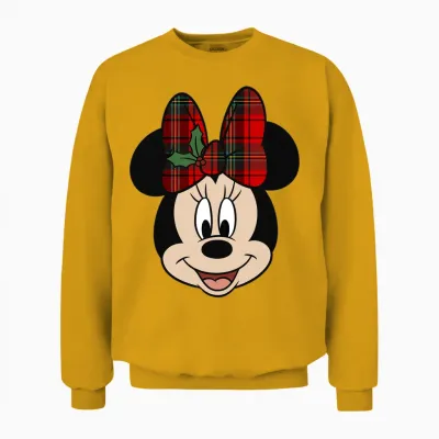Disney Mickey and Friends Minnie Christmas Check Bow Unisex Sweatshirt - Gold