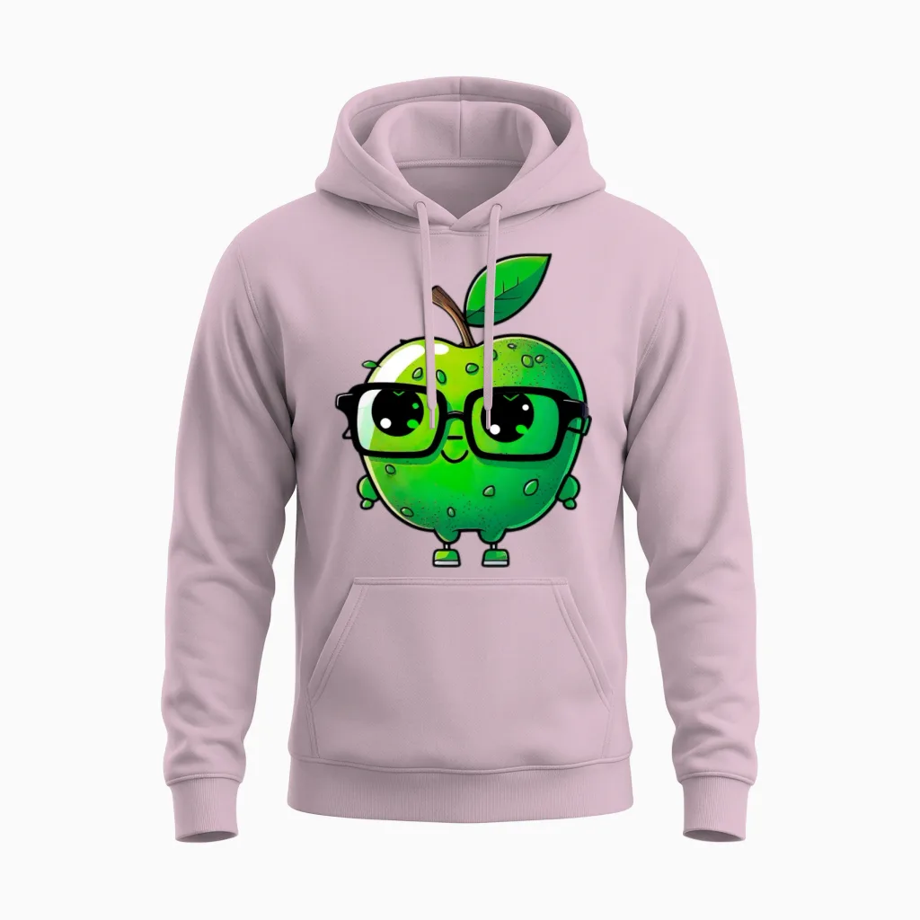 Cute Apple with Glasses - Funny Apple Unisex Hoodie in Light Pink