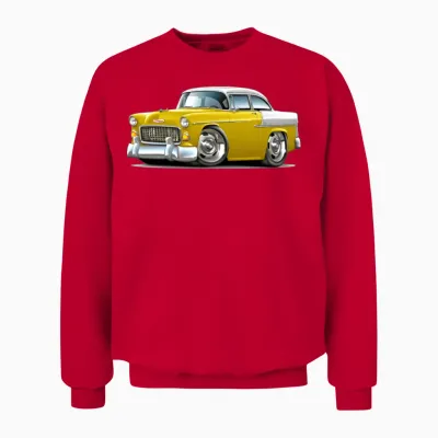 1955 Chevy Belair Yellow Car Unisex Sweatshirt - Red