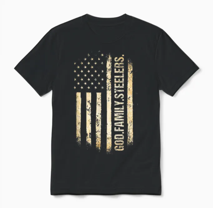 God Family Steelers Pro Us American Flag Father's Day Unisex T-Shirt in Black