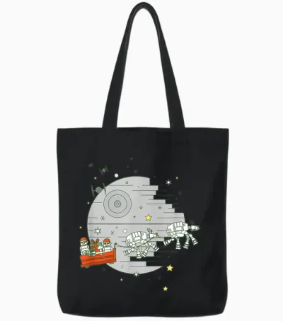 Star Wars Christmas Death Star Sleigh Ride Tote Bags - Black