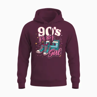 90s Party Girl Retro 90s Women's Girls Theme Party Dance Unisex Hoodie - Maroon