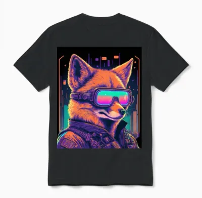 Retro Futuristic Synthwave Fox Unisex T-Shirt - Black