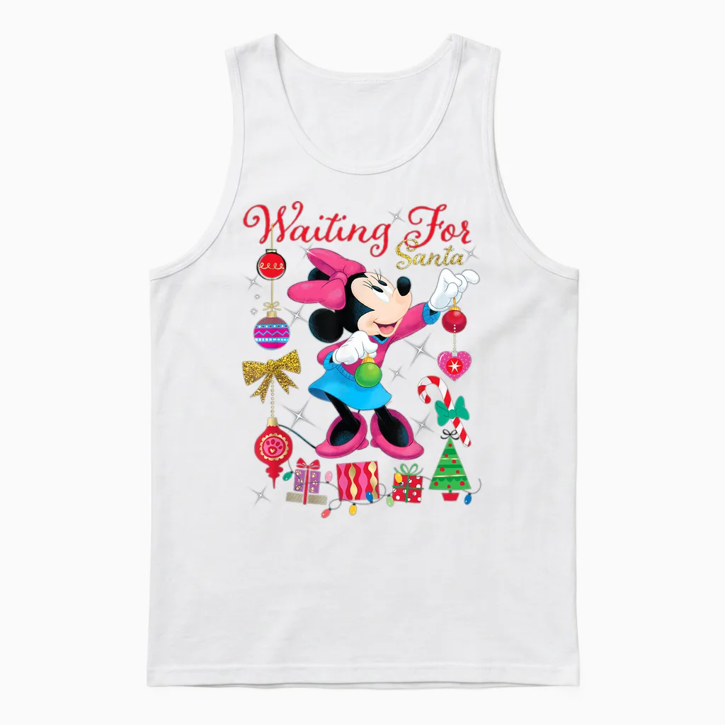 Disney Minnie Mouse Christmas Waiting for Santa Holiday Unisex Tank Top in White