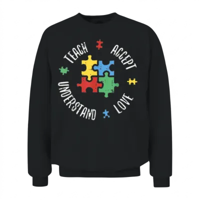 Autism Awareness Teacher Shirt Teach Accept Unisex Sweatshirt - Black