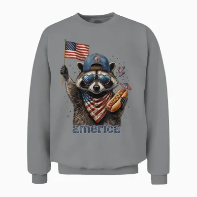Funny Raccoon Hot Dog American Flag 4th of July Unisex Sweatshirt - Sport Grey