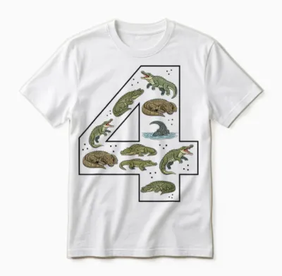 Crocodile 4ème Anniversaire 4 Ans Garçon Fille Alligator Unisex T-Shirt - White