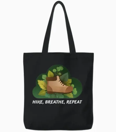Hike, Breathe, Repeat Hiking Tote Bags - Black