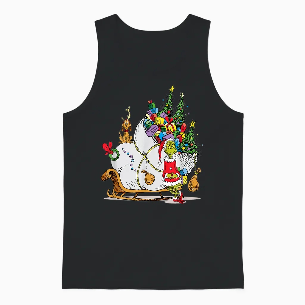 Dr. Seuss Grinch Sleigh Unisex Tank Top in Black