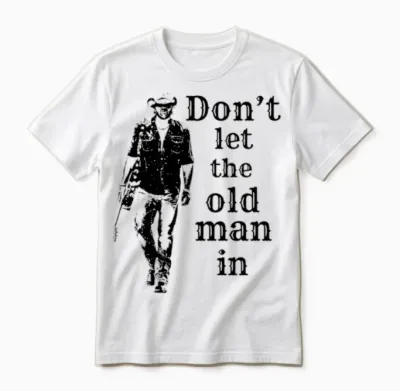 Ne Laissez Pas Le Vieil Homme Au Look Vintage Marcher Avec Une Guitare Manche Longue Unisex T-Shirt - White