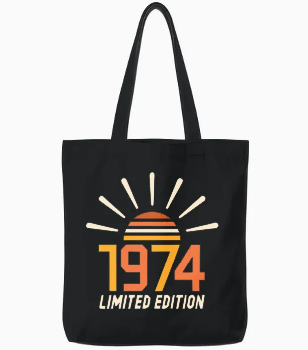50th Birthday Vintage 1974 Limited Edition Gift Tote Bags in Black