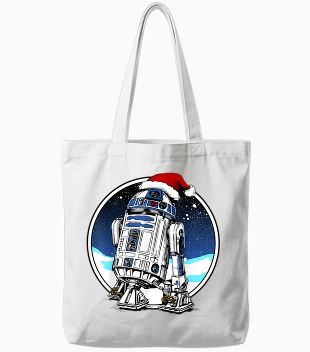 Star Wars Holiday Santa Hat Christmas R2-D2 Circle Tote Bags in White