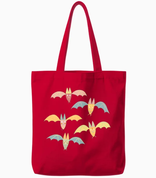 Funny Vampire Bats Tote Bags in Red