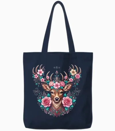 Hirsch T-Shirt Damen Trachtenshirt Dirndl Oberteil Trachten Tote Bags - Navy