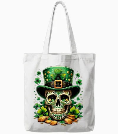 Goblin Skull St Patricks Day Shenanigans Saint Patrick T-Shirt, Black, S Tote Bags - White