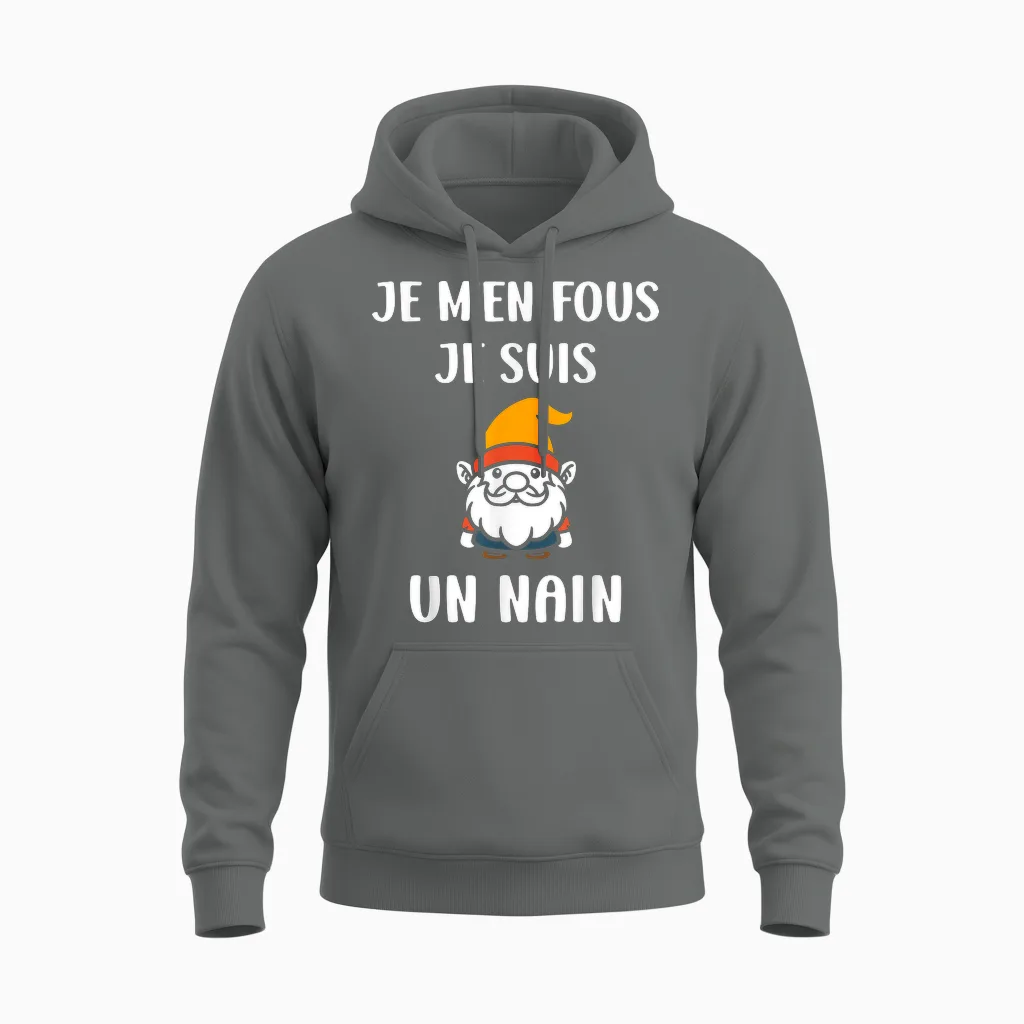 Person Petite Size Humour Je M'en Fous Je Suis Un Nain Unisex Hoodie in Graphite Heather