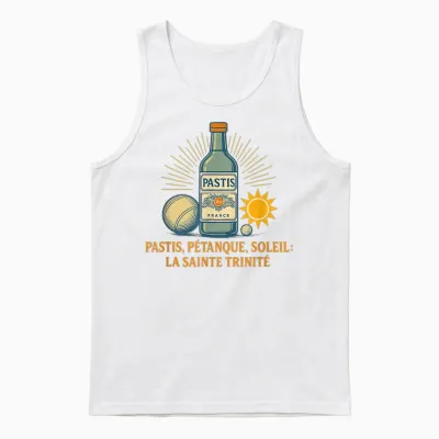 Pastis, Petanque, Sun: the Holy Trinity Unisex Tank Top - White