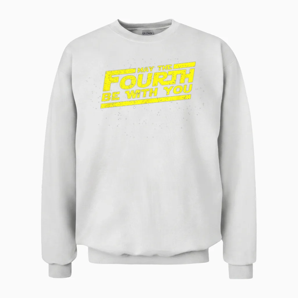 Retro May the Fourth 4th Be with You Space Stars Sci-Fi Nerd Unisex Sweatshirt in White