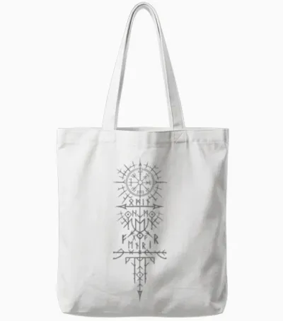Walhalla Odin Fenrir Wolf Runes Compass Nordic Viking Tote Bags - White