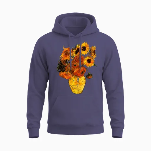 Van Gogh Sunflowers Tee Vintage Yellow Flowers Art Unisex Hoodie in Heather Sport Dark Navy