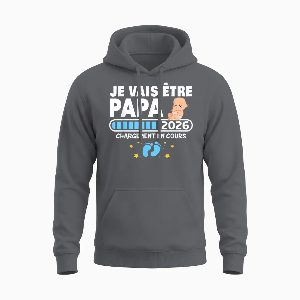 Je Vais être Papa 2026 T-Shirt Man Future Papa 2026 Unisex Hoodie in Charcoal
