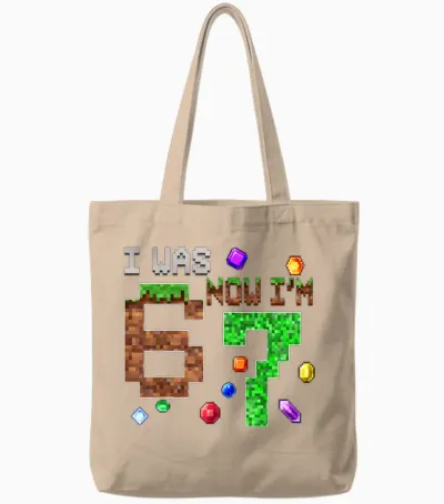 I Was 6 Now I'm 7 Pixel Game Birthday Boy Gift for Boys Kid Tote Bags - Natural