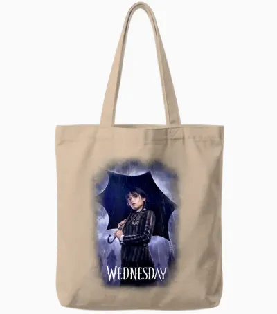 Wednesday Series Mittwochsplakatkunst T-Shirt Schwarz Unisex-Erwachsene Female Klein Eu S Kurzarm V-Ausschnitt Klassisch 1 Count Tote Bags - Natural