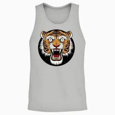 Old School Tiger Face Vintage Retro Graphic Unisex Tank Top - Ash