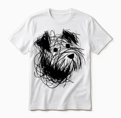 Minimalist Dog Sketch Doodle Dog Portrait Unisex T-Shirt - White