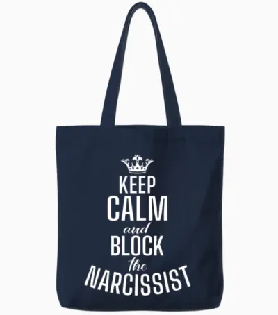 Keep Calm and Block the Narcissist Abuse Survivor Tote Bags - Navy