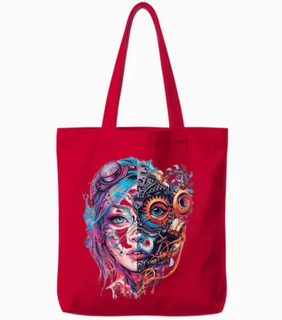 Anime Manga Graphic Illustration Colorful Anime T-Shirt, White, S Tote Bags - Red