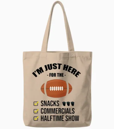 Just Here for Snacks Commercials Halftime Football Tote Bags - Natural