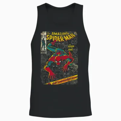 Marvel Spider-Man Comic Book Anniversary Short Sleeve Unisex Tank Top - Black