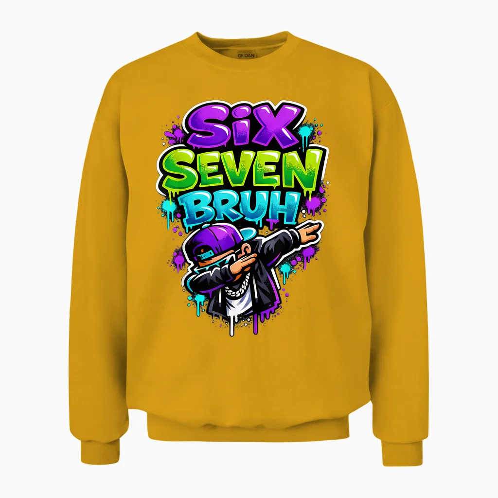 Six Seven Bruh - Dabbing Boy Graffiti Unisex Sweatshirt in Gold