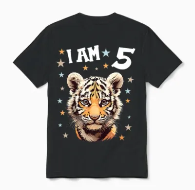 Kinder 5 Jahre Alt Tiger 5. Geburtstag Unisex T-Shirt - Black