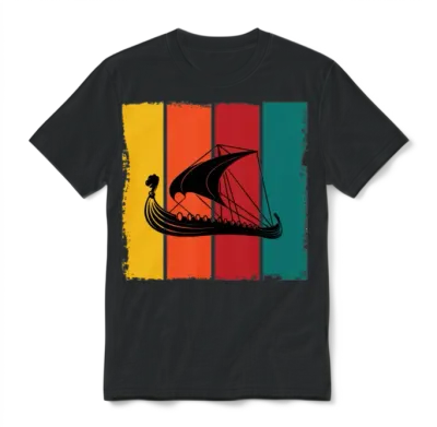 Retro Viking Ship Unisex T-Shirt - Black