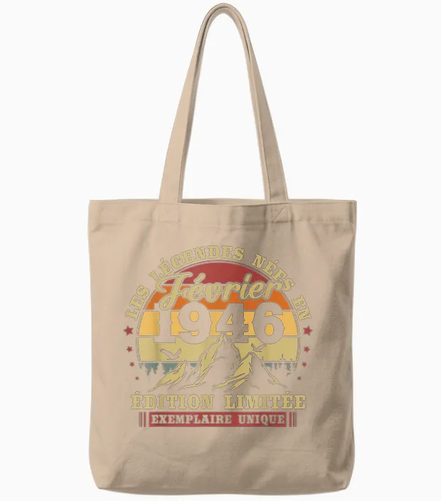 Vintage Février 1946 Rétro Anniversaire 80 Ans Hommes Femmes Tote Bags in Natural