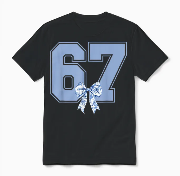 67 Meme Coquette Toile Blue Bow Funny Six Seven Girls Unisex T-Shirt in Black