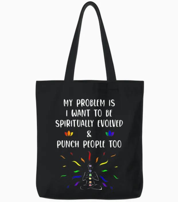 Spiritual but Hood Tote Bags in Black