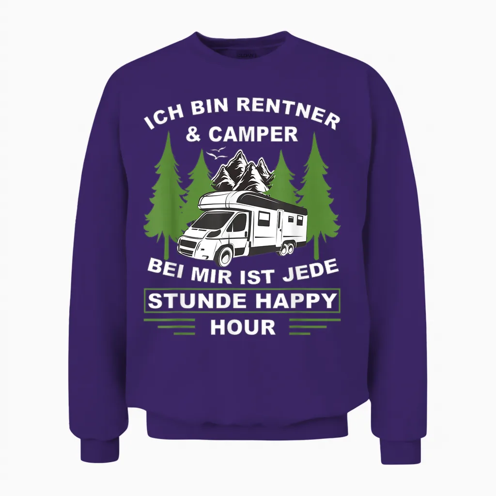 T-Shirt with German Text "ich Bin Rentner Und Camper Camping" [german, Black Unisex Sweatshirt in Purple