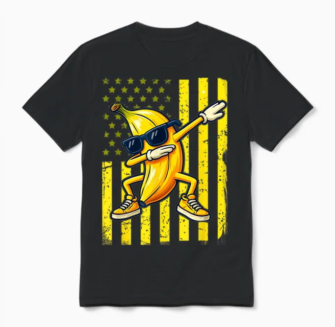 Graphic Banana Retro American Flag Dabbing Banana Lover Unisex T-Shirt in Black