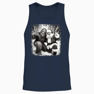Santa with Bigfoot Christmas Lights Funny Sasquatch Believe Unisex Tank Top - Navy