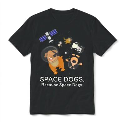 Space Dogs - Spaceship Galaxy Satellite Dogs Unisex T-Shirt - Black