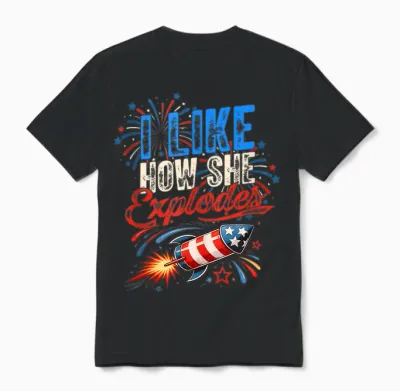 4th of July I Like How She Explodes - He Bangs Matching Unisex T-Shirt - Black