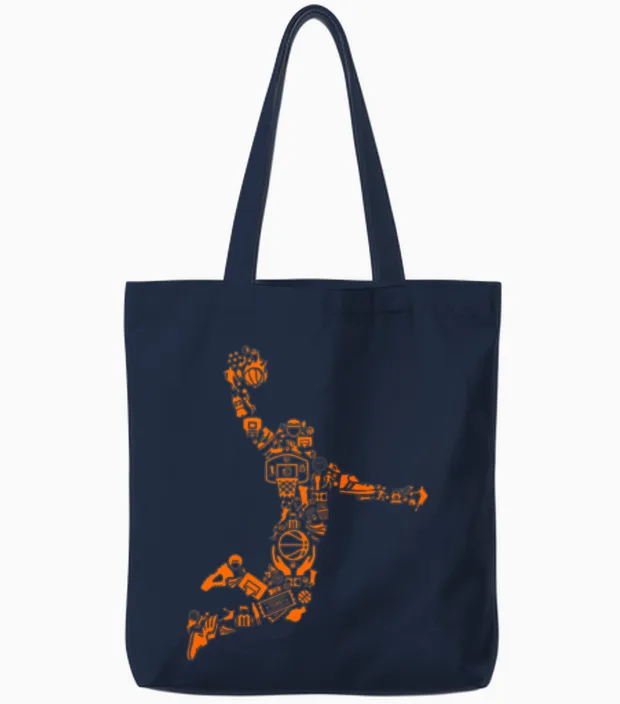 Basketball Player Slam Dunk Cool Design Tote Bags in Navy