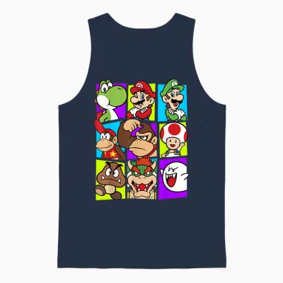 Super Mario Yoshi Luigi Bowser & Gang Box-Up Graphic Unisex Tank Top - Navy