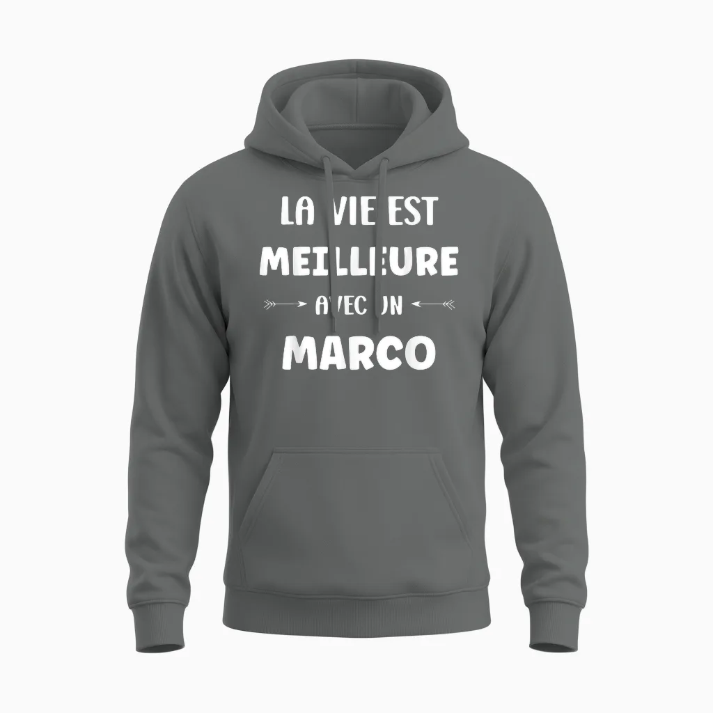 Humour Marco La Vie Est Meilleure Avec Marco Unisex Hoodie in Graphite Heather
