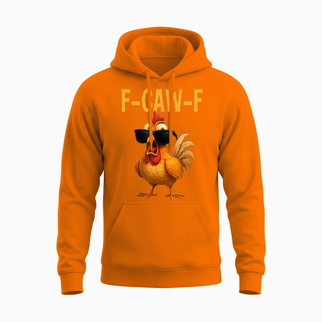 F Caw F Funny Chicken Fcawf Cock Quote Meme F Cawf Humour Unisex Hoodie in Safety Orange